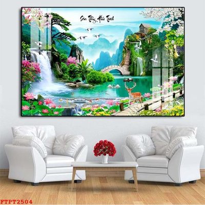 File gốc Tranh sơn thủy thác nước FTPT2504 (in mica) làm quà tặng