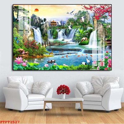 File gốc in ấn Tranh sơn thủy thác nước FTPT2527 (sẵn sàng tải về)