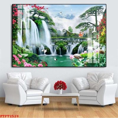 File tranh ảnh gốc Tranh sơn thủy thác nước FTPT2528 dùng cho in khổ lớn