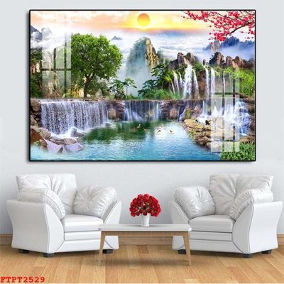 File tranh in trần Tranh sơn thủy thác nước FTPT2529 (ảnh gốc siêu nét)