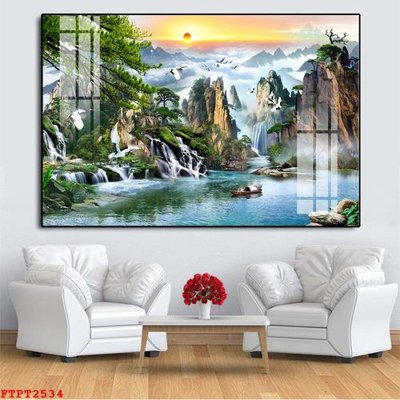 Hình ảnh file gốc in trần nhà Tranh sơn thủy thác nước FTPT2534