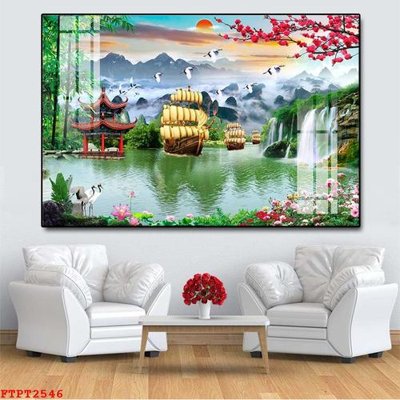 File PSD Tranh sơn thủy thác nước FTPT2546 (bản gốc) dễ dàng edit