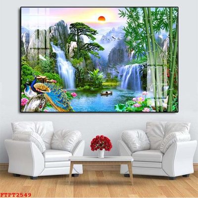 File tranh Tranh sơn thủy thác nước FTPT2549 (ảnh gốc) in trần nhà