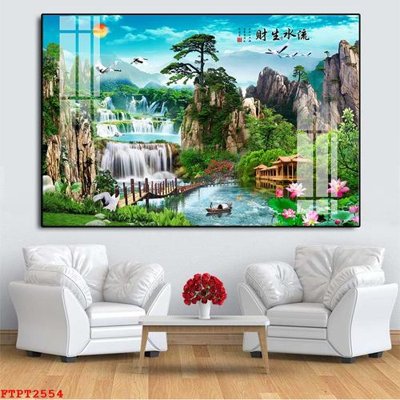 File in lụa Tranh sơn thủy thác nước FTPT2554 (chất lượng cao) Tranh sơn thủy thác nước FTPT2554