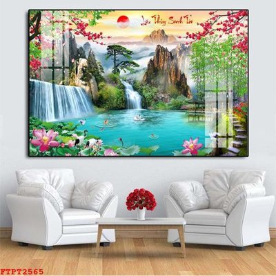 Tải file Tranh sơn thủy thác nước FTPT2565 (gốc) chủ đề phong thủy