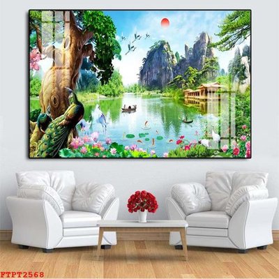 File in mica Tranh sơn thủy thác nước FTPT2568 (bản gốc) sắc sảo