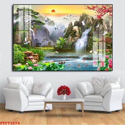 File gốc Tranh sơn thủy thác nước FTPT2574 (in mica) cắt laser