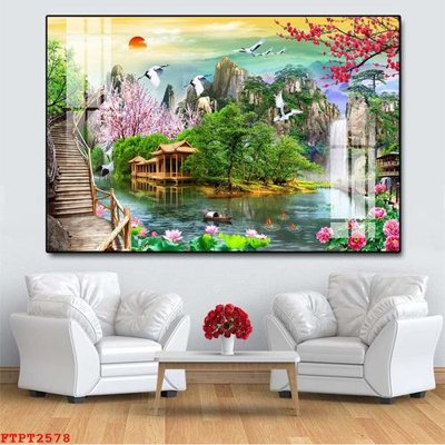 File tranh Tranh sơn thủy thác nước FTPT2578 (gốc) in backlit film