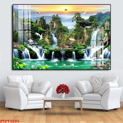 File tranh trang trí Tranh sơn thủy thác nước FTPT2586 (file gốc)