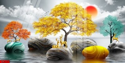 Download file gốc File tranh gốc in tranh tường nền tổng hợp H17466 (in lụa) tranh 3D