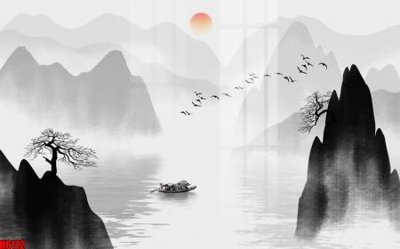 File tranh file tranh nền tường thủy mặc tổng hợp H6112 (gốc) phong cách tối giản