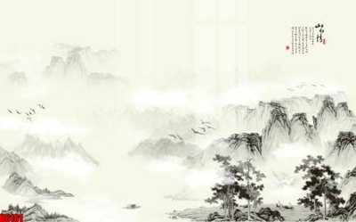 File PSD file tranh nền tường thủy mặc tổng hợp H6161 (bản gốc) cho nhà in