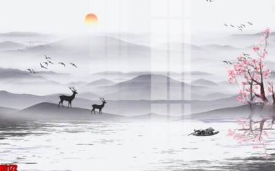 File gốc file tranh nền tường thủy mặc tổng hợp H6172 (in lụa) tranh thuận buồm