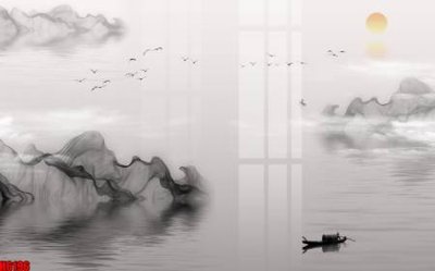 File gốc file tranh nền tường thủy mặc tổng hợp H6196 (in tráng gương) nghệ thuật