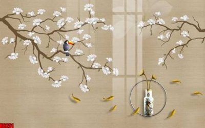 File tranh file tranh nền tường thủy mặc tổng hợp H6251 (gốc) chủ đề động vật