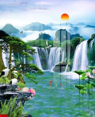 Tải file file tranh nền tường thủy mặc tổng hợp H6345 (gốc) chủ đề tâm linh