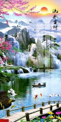 File tranh file tranh nền tường thủy mặc tổng hợp H6393 (gốc) chủ đề thành phố