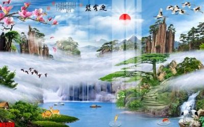 File gốc in mica file tranh nền tường thủy mặc tổng hợp H6398 chất lượng