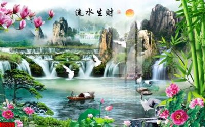 Download file gốc file tranh nền tường thủy mặc tổng hợp H6399 (in lụa) nghệ thuật