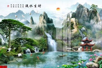 Download file gốc file tranh nền tường thủy mặc tổng hợp H6402 (in lụa) hoa lá