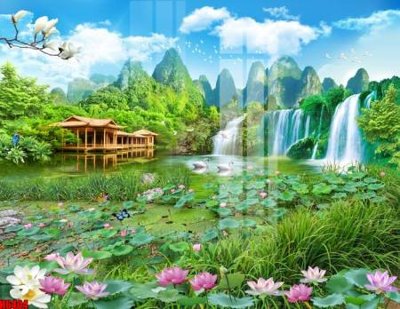 File gốc file tranh nền tường thủy mặc tổng hợp H6404 (in mica) làm quà tặng