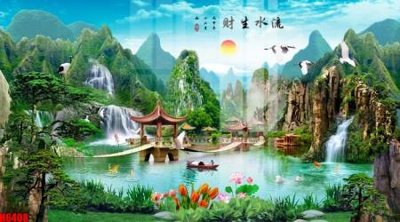 File tranh file tranh nền tường thủy mặc tổng hợp H6408 (bản gốc) in lụa dán tường