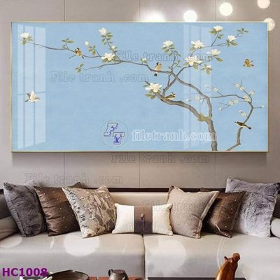 File tranh File tranh hoa và chim tối giản trung quốc HC1008 (file gốc) chuẩn màu in