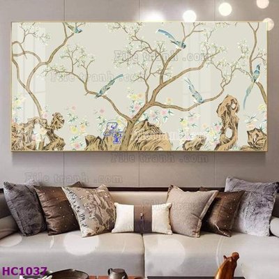 File gốc File tranh hoa và chim tối giản trung quốc HC1037 (in lụa) họa tiết 3D