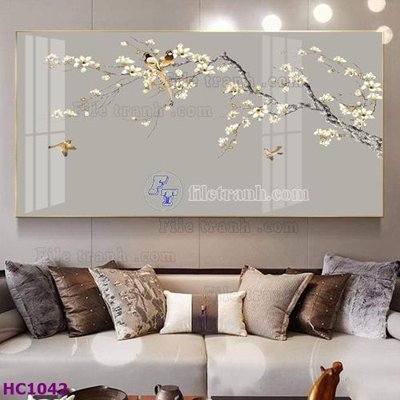 File gốc File tranh hoa và chim tối giản trung quốc HC1042 (in tráng gương) hiện đại