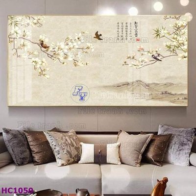 File gốc in tráng gương File tranh hoa và chim tối giản trung quốc HC1050 chi tiết
