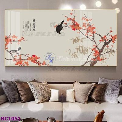 File tranh gốc PSD File tranh hoa và chim tối giản trung quốc HC1051 còn nguyên layer