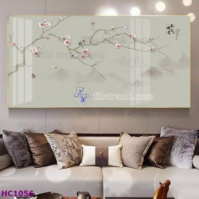 File gốc in tráng gương File tranh hoa và chim tối giản trung quốc HC1056 chi tiết