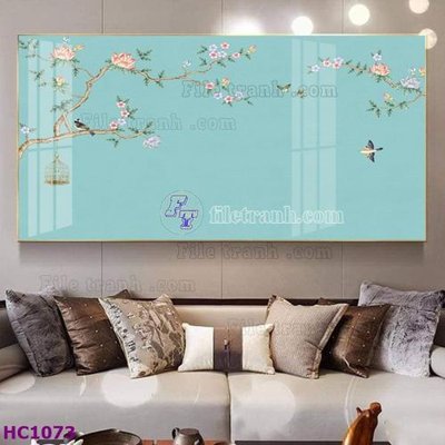 File in trần File tranh hoa và chim tối giản trung quốc HC1073 (bản gốc) phong cảnh