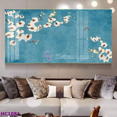 File tranh File tranh hoa và chim tối giản trung quốc HC1081 (gốc) in trên kính