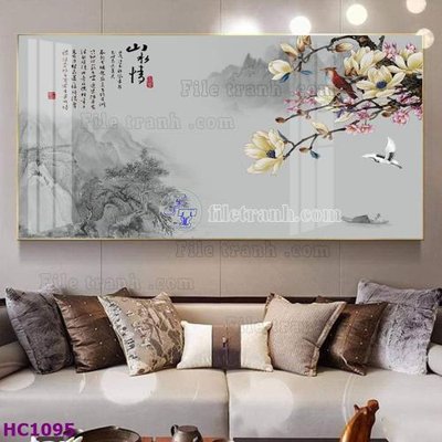 File in ấn chuyên nghiệp File tranh hoa và chim tối giản trung quốc HC1095 (file gốc)
