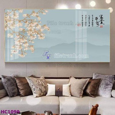 File tranh gốc in trần nhà File tranh hoa và chim tối giản trung quốc HC1099 3D