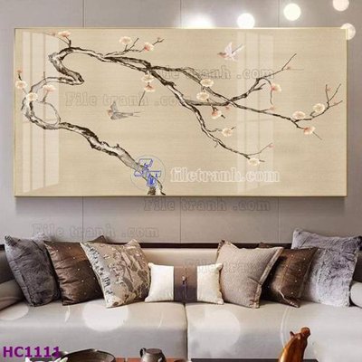Download file gốc File tranh hoa và chim tối giản trung quốc HC1111 (in lụa) nghệ thuật