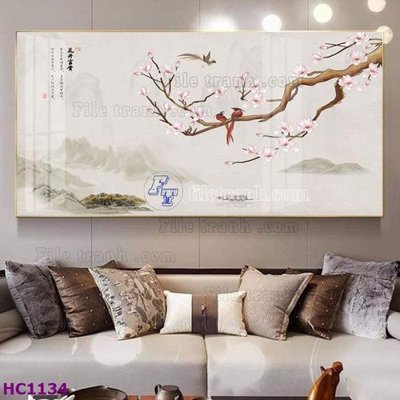 File ảnh File tranh hoa và chim tối giản trung quốc HC1134 (gốc) in quảng cáo ngoài trời