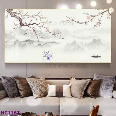 File gốc File tranh hoa và chim tối giản trung quốc HC1167 (in lụa) tranh thuận buồm