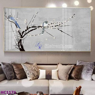 File tranh in tráng gương File tranh hoa và chim tối giản trung quốc HC1171 (siêu nét)