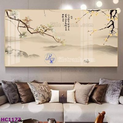 Download file gốc File tranh hoa và chim tối giản trung quốc HC1177 (in lụa) nghệ thuật