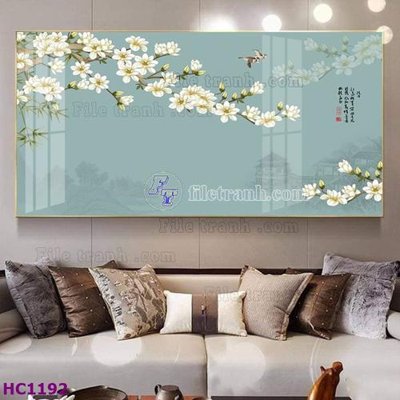 File in trần File tranh hoa và chim tối giản trung quốc HC1192 (bản gốc) phong cảnh