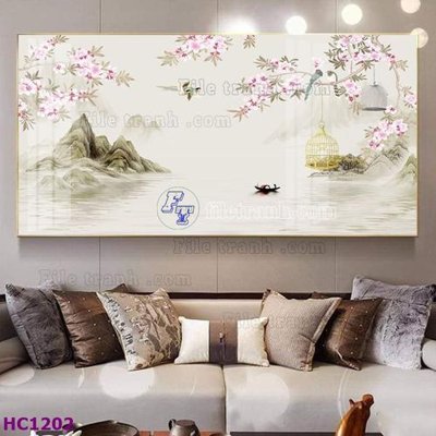 File tranh PSD File tranh hoa và chim tối giản trung quốc HC1202 chất lượng cao