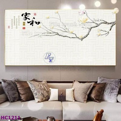 File ảnh File tranh hoa và chim tối giản trung quốc HC1211 (gốc) in standee