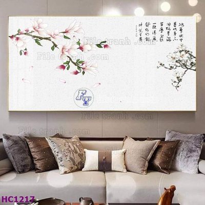 File gốc File tranh hoa và chim tối giản trung quốc HC1217 (in lụa) hoa văn cổ điển