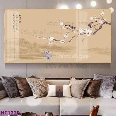 File gốc File tranh hoa và chim tối giản trung quốc HC1220 (in lụa) hoa văn cổ điển