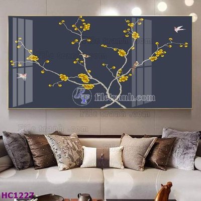 File tranh in tráng gương File tranh hoa và chim tối giản trung quốc HC1227 (siêu nét)