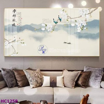 File tranh File tranh hoa và chim tối giản trung quốc HC1258 (gốc) chủ đề động vật