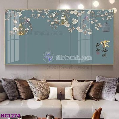 File gốc File tranh hoa và chim tối giản trung quốc HC1274 (in tráng gương) hiện đại