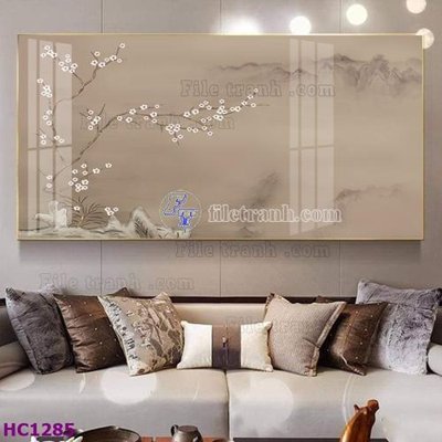 File tranh File tranh hoa và chim tối giản trung quốc HC1285 (gốc) in vải canvas